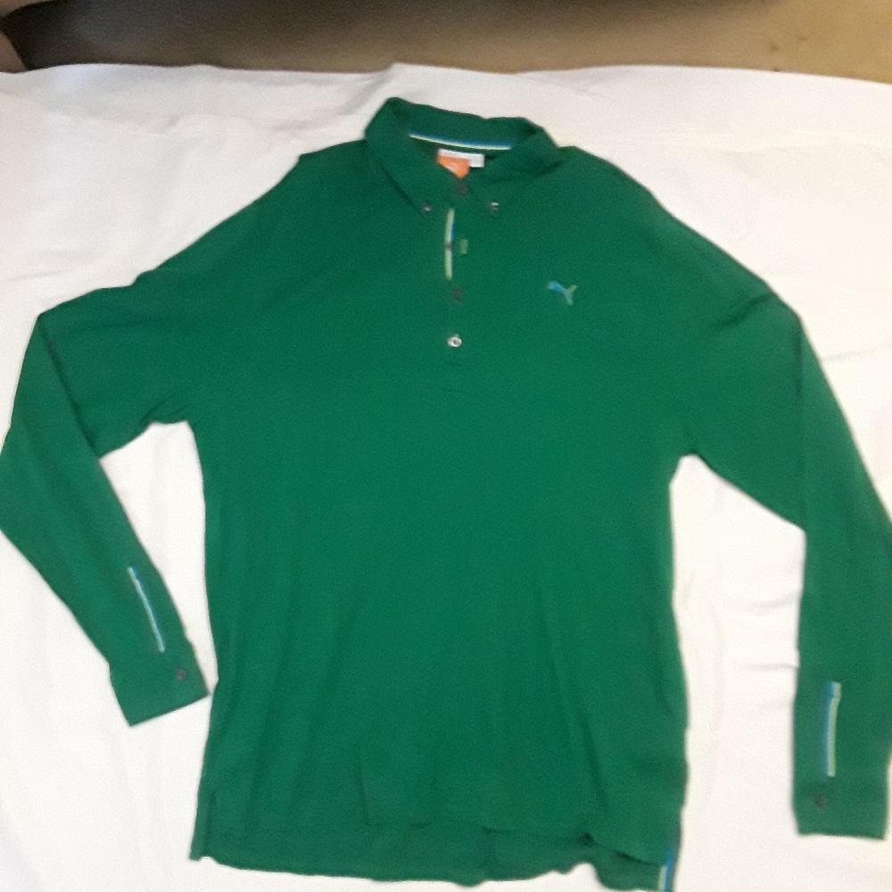 EUC - Men's Puma Long Sleeve Polo - XXL - Green